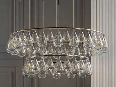 Modern Double Layer Chandelier With Teardrop Shaped Glass And Metal Frame 3d model
