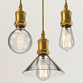 Vintage Brass Pendant Light With Clear Glass Shades And Spiral Filament Bulbs