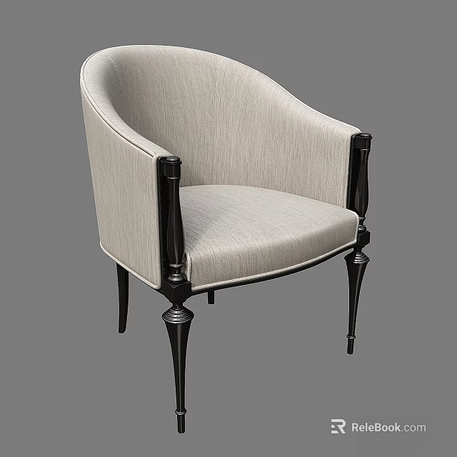 Modern Accent Chair With Light Gray Fabric Curved Backrest Black Armrests And Black Legs 3d model 
