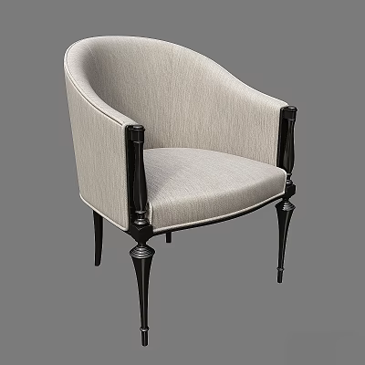 Modern Accent Chair With Light Gray Fabric Curved Backrest Black Armrests And Black Legs 3d model
