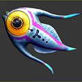 Vibrant Fantasy Character Creature With Large Eye Colorful Body And Blue Fins