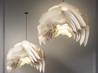 Modern White Layered Wave Like Design Chandeliers Hanging in Contemporary Space 3d model