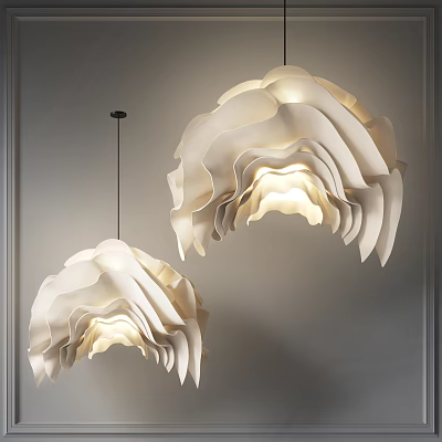 Modern White Layered Wave Like Design Chandeliers Hanging in Contemporary Space 3d model