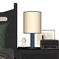 Bedside Table In Bedroom Interior With Table Lamp Astronaut Figurine Radio And Picture Frame