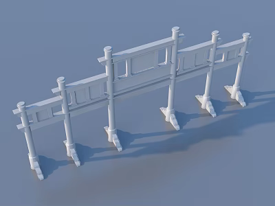 White Railings With Multiple Pillars And Long Architectural Structure 3d model