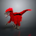 Vibrant Red Feathered Dinosaur With Sharp Teeth And Claws Standing On Dark Background 3d model
