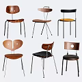 Modern Dining Chairs With Wood Metal Frames And Unique Backrest Designs 3d model