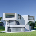 Modern Detached Villa Featuring Green Roof and Geometric Design Surrounded by Trees