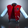 Red and White Baseball Jacket With N Letter Logo White Sleeves And Black Trim