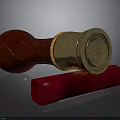 Vintage Wax Seal Featuring Red Wooden Handle Brass Stamp and Red Base
