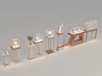 Elegant Jewelry Store Interior With Glass Display Cases And Showcased Jewelry On Stands 3d model