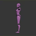 Pink Humanoid Robot Game and Movie Character with Outstretched Arms on Gray Reflective Background
