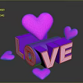 3D LOVE Letters With Pink Hearts On Purple Cubes Shiny Reflective Surface