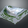 Modern Stadium Building With Streamlined Metallic Roof And Green Circular Surrounding Landscape
