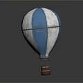 Blue And White Striped Hot Air Balloon With Vintage Basket Design