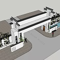 Chinese Style Entrance Gate Featuring White Architecture Decorative Pillars And Bamboo Plants
