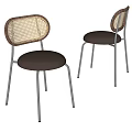 Modern Minimalist Dining Chairs With Woven Backrest Taupe Leather Seat And Metal Legs