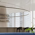 Modern Pantry Interior With Circular Light Strip Multi Tiered Shelves Large Windows And City View