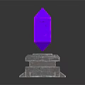 Glowing Purple Geometric Crystal Perched On Weathered Stone Pedestal