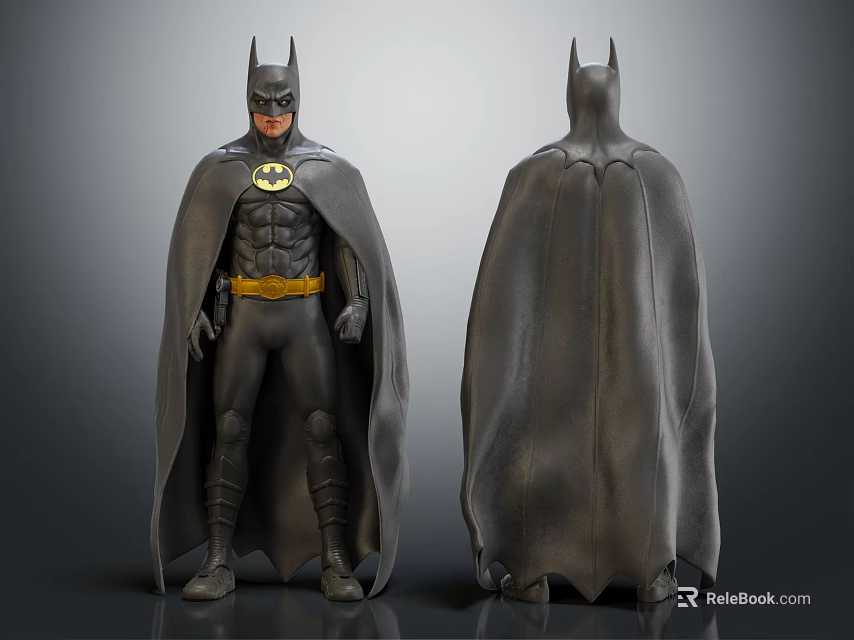 Batman Statue Front And Back View With Cape Yellow Belt And Bat Symbol 3d model 
