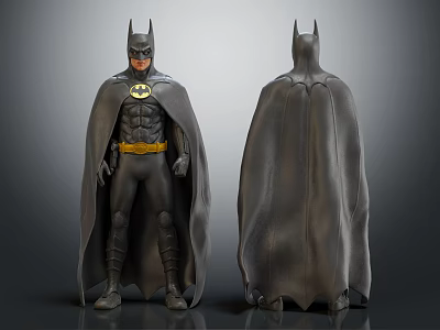 Batman Statue Front And Back View With Cape Yellow Belt And Bat Symbol 3d model