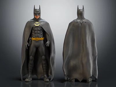 Batman Statue Front And Back View With Cape Yellow Belt And Bat Symbol 3d model
