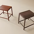 Two Wooden Square Stools With Different Tone Tabletop And Sturdy Frame Design 3d model