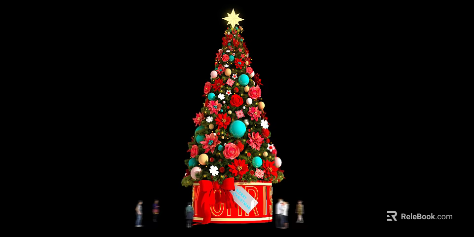 Decorated Arbor Christmas Tree With Star Topper Colorful Ornaments Flowers And Gift Box 3d model 