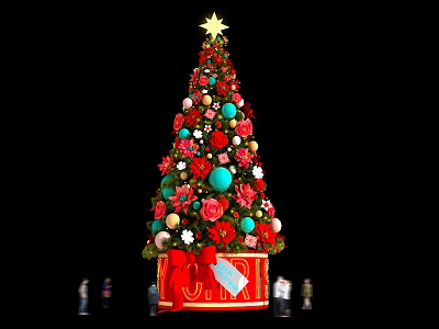 Decorated Arbor Christmas Tree With Star Topper Colorful Ornaments Flowers And Gift Box 3d model