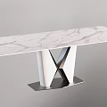 Modern Dining Table With White Marble Top X Shaped Legs And Metal Base 3d model