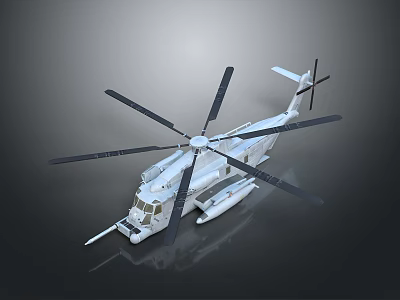 White Military Transport Helicopter With Multiple Rotor Blades Detailed Fuselage And Missile Pods 3d model
