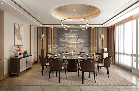 New Chinese Restaurant Box Dining Round Table and Chair Single Room 3d model