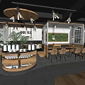 Modern Café Interior Design With Wooden Furniture Green Plants And Open Layout Decor