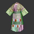 Traditional Chinese Clothing With Intricate Embroidered Sleeves Colorful Stripes And Fringed Hem