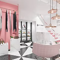 V VIGUE Minimalist Style Clothing Store With Black Dresses White Tops And Checkered Floor