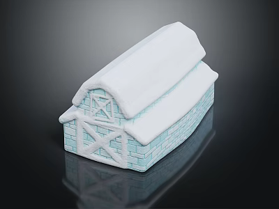 Blue Brick Barn Exterior With White Roof And X Shaped Door Design 3d model