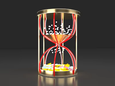 Golden Frame Hourglass With Red Lines White And Yellow Sand Grains 3d model