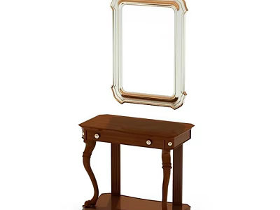 Classic Wooden Dressing Table With Elegant Mirror And Curved Leg Design 3d model