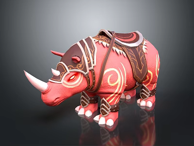 Red Rhino With Decorative Saddle And Ornamental Patterns In Fantasy Design 3d model