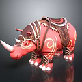 Red Rhino With Decorative Saddle And Ornamental Patterns In Fantasy Design