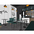 Modern Milk Tea Shop Interior with Green Seats White Tables and Black Metal Decor
