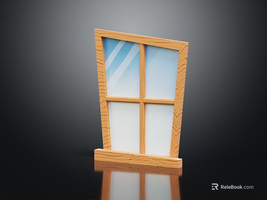 Casement Window With Wooden Frame And Clear Glass Panes Design 3d model 