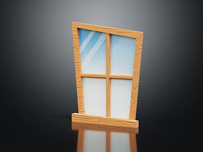 Casement Window With Wooden Frame And Clear Glass Panes Design 3d model