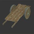 Rustic Wooden Cart With Spoked Wheels And Flat Planks Design 3d model