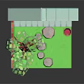 Scenic View of Green Small House with White Roof Red Fence and Large Tree