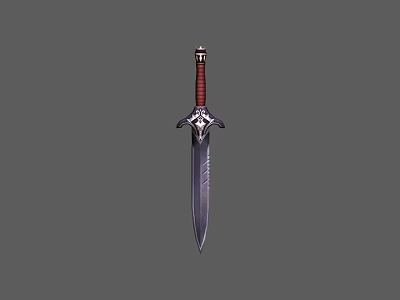 Decorative Medieval Sword With Red Hilt Silver Blade And Ornate Guard 3d model
