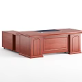 Wooden Executive Office Desk With Brown Finish Side Cabinet And Black Writing Surface