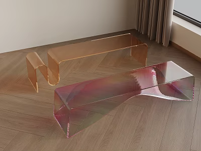 Transparent Colorful Acrylic Furniture In Modern Interior With Wooden Floor And Curtains 3d model