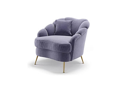 Elegant Purple Velvet Single Sofa With Gold Metal Legs And Cozy Cushioned Design 3d model