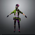 Other Stylized 3D Character Model With Pink Hair Green Jacket Purple Pants Goggles Utility Belt